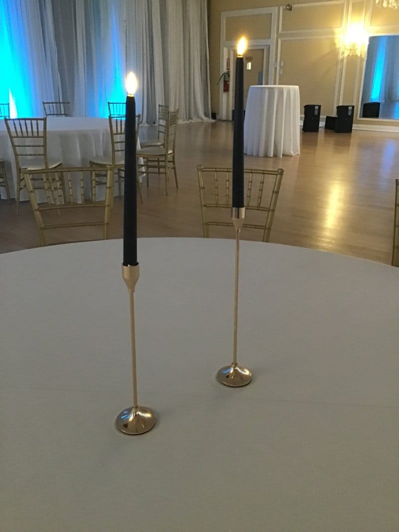 AddOn Black Taper LED Candles with Gold Stand Falls Manor Catering