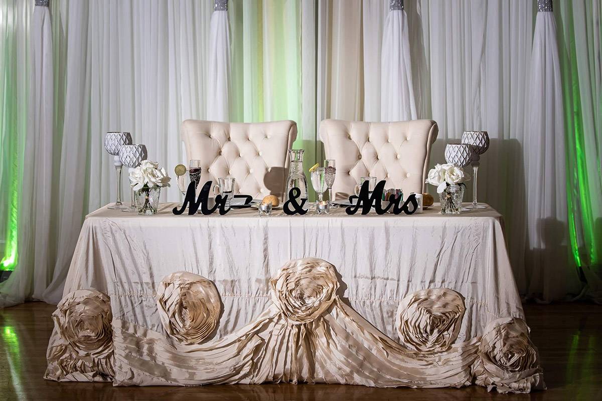 Champagne Large Rosette Sweetheart Table Linen Falls Manor Catering