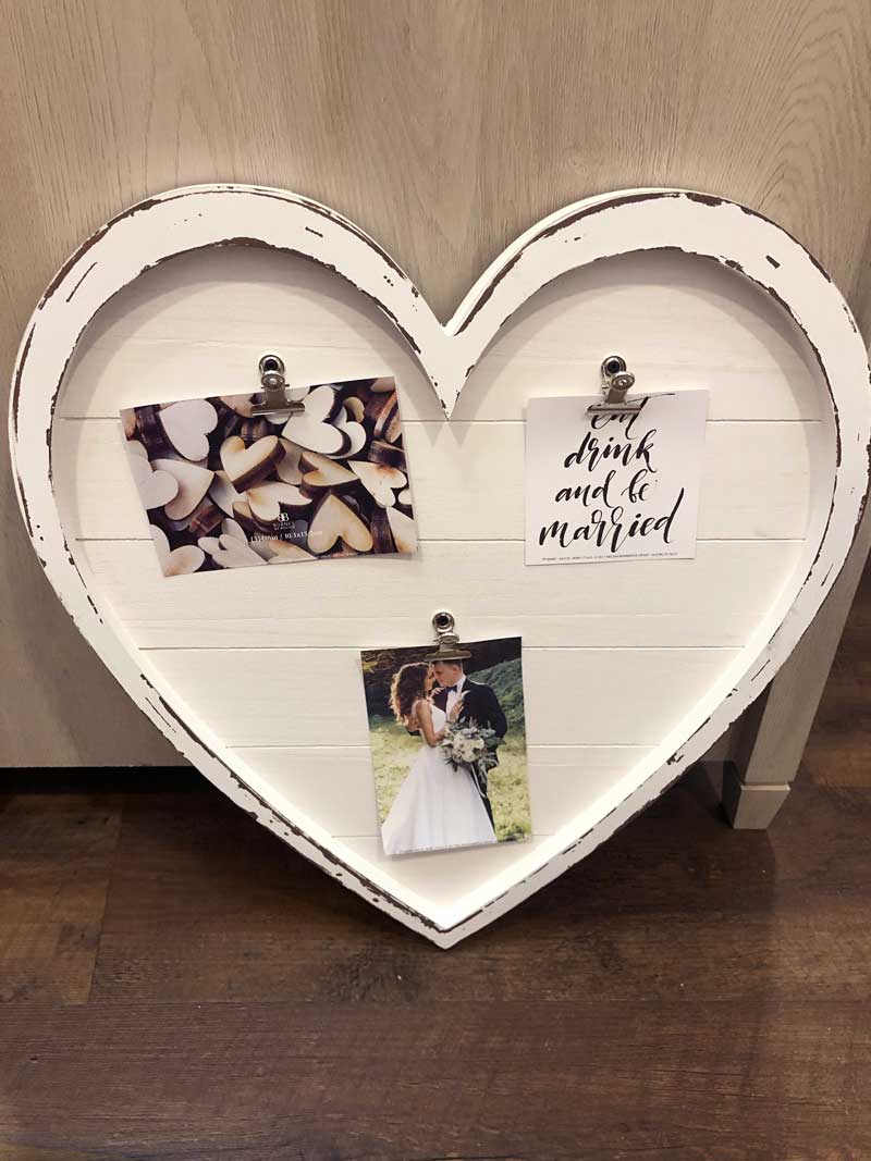 Heart Shaped Board With Photo Clips - Falls Manor Catering